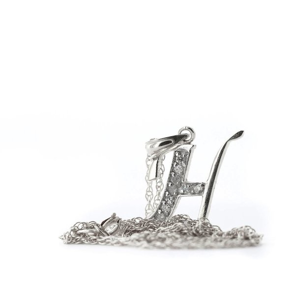 14k Gold Necklace Diamonds Initial "H" Pendant - Picture 4 of 8